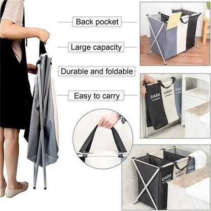 Collapsible Clothes Hamper, Foldable Oxford Laundry Basket with Handles, Reusable Modern Storage in 1-Grid or 3-Grid Options - product view 5