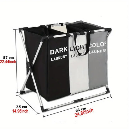 Collapsible Clothes Hamper, Foldable Oxford Laundry Basket with Handles, Reusable Modern Storage in 1-Grid or 3-Grid Options - product view 6
