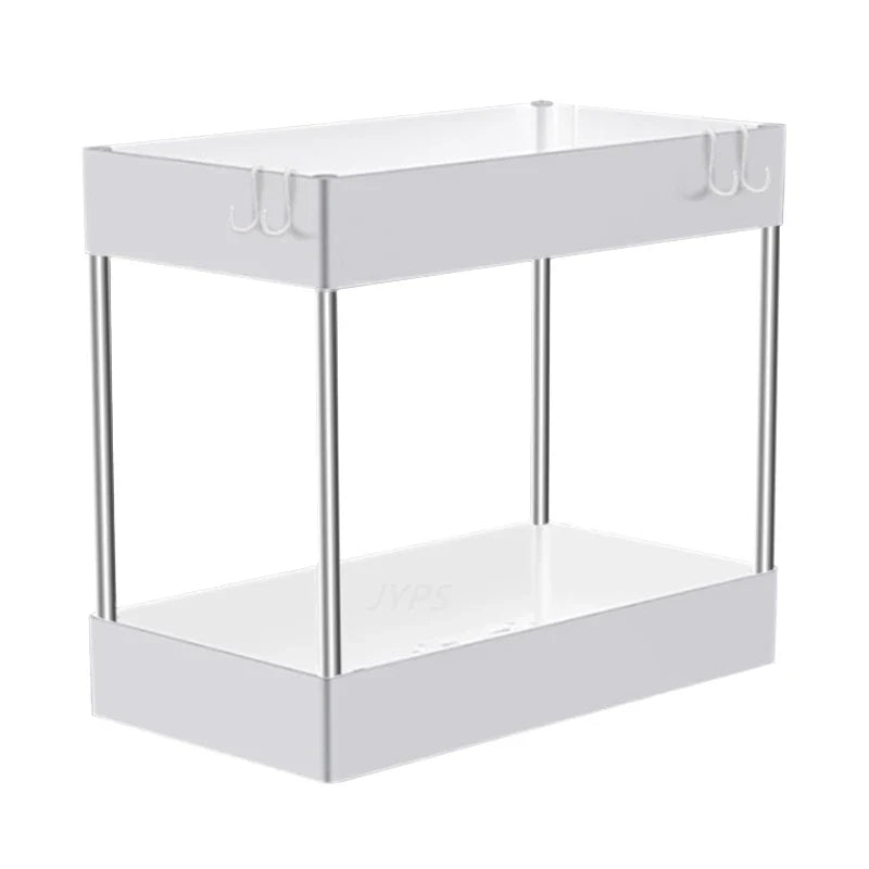 Under Sink Organizer, 2-Tier ABS Storage Rack with Pull-Out Drawer, White or Black, 1-Piece or 2-Piece Set - product view 1