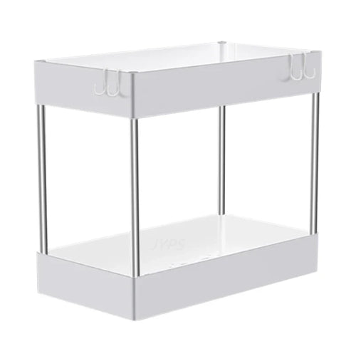 Under Sink Organizer, 2-Tier ABS Storage Rack with Pull-Out Drawer, White or Black, 1-Piece or 2-Piece Set - product view 1