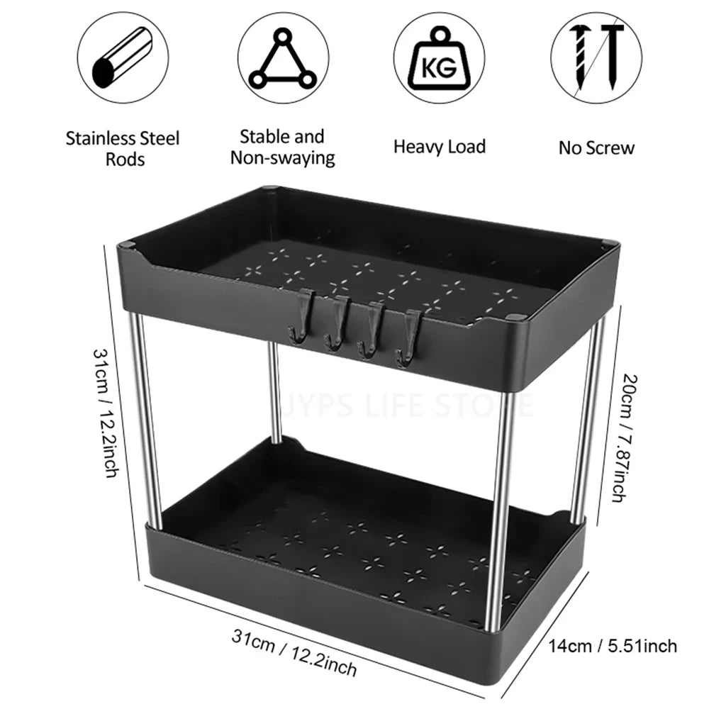 Under Sink Organizer, 2-Tier ABS Storage Rack with Pull-Out Drawer, White or Black, 1-Piece or 2-Piece Set - product view 6