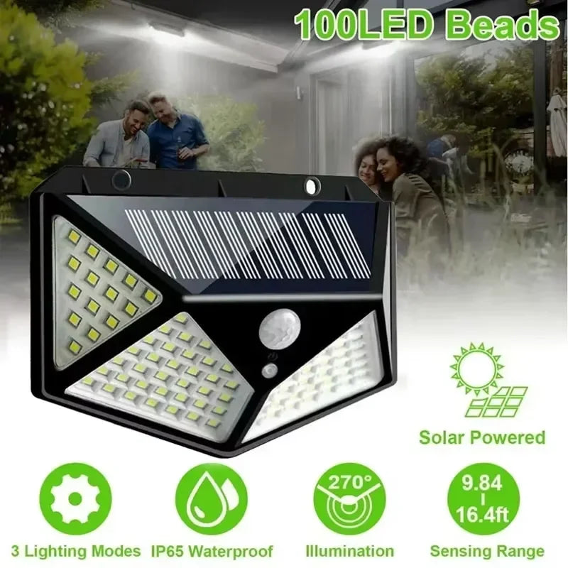 Solar Motion Light, 100 LED Outdoor Wall Lamp with PIR Sensor, Solar Powered ABS Emergency Light for Garden - product view 2