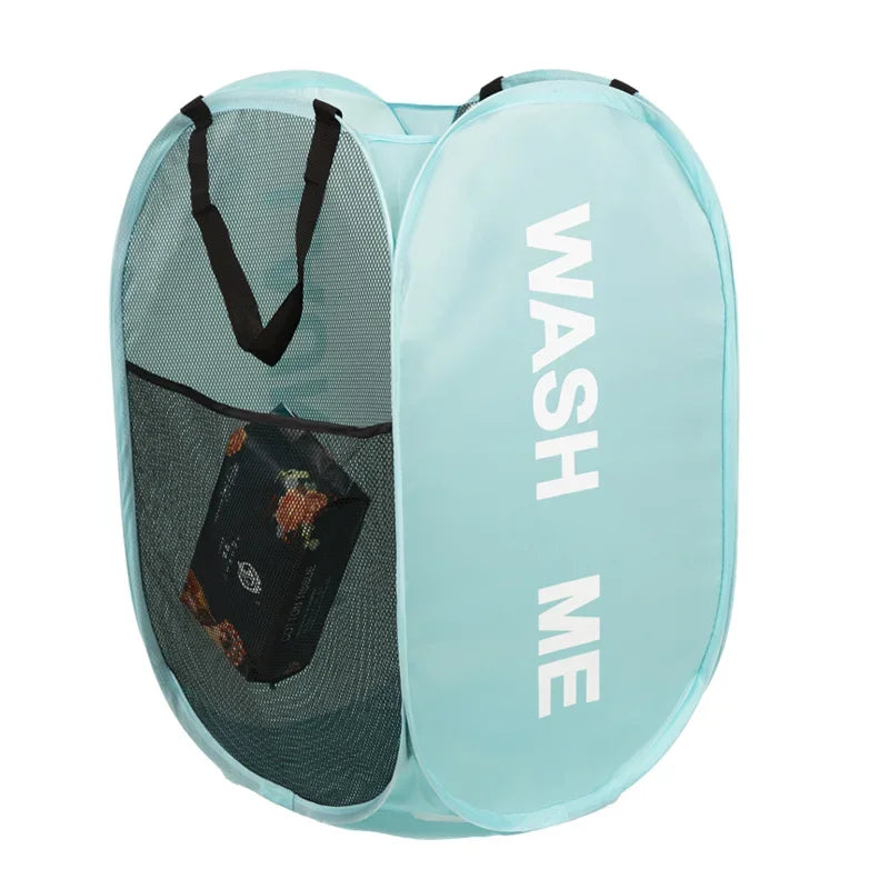 Foldable Mesh Laundry Basket, Wide-Opening Pop-Up Hamper with Reinforced Handles, Breathable Polyester Storage in Four Colors - product view 1