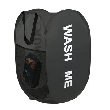 Foldable Mesh Laundry Basket, Wide-Opening Pop-Up Hamper with Reinforced Handles, Breathable Polyester Storage in Four Colors - product view 3
