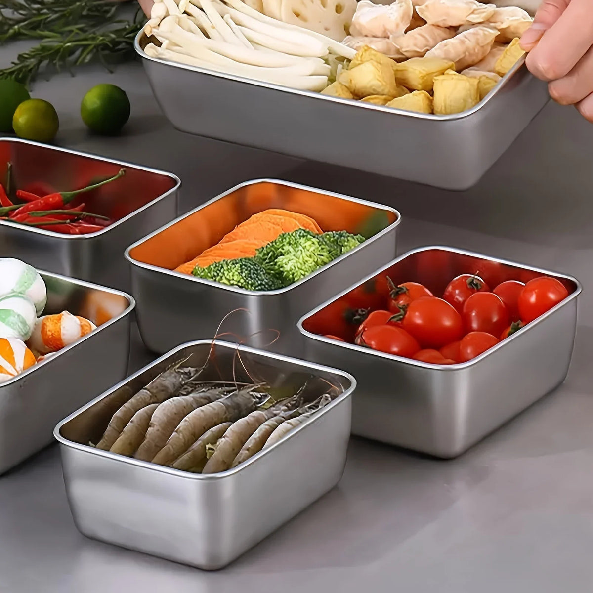 6-Piece Stainless Steel Food Storage Containers with Lids, Leakproof Stackable Reusable Set for School, Camping and Picnics - product view 3