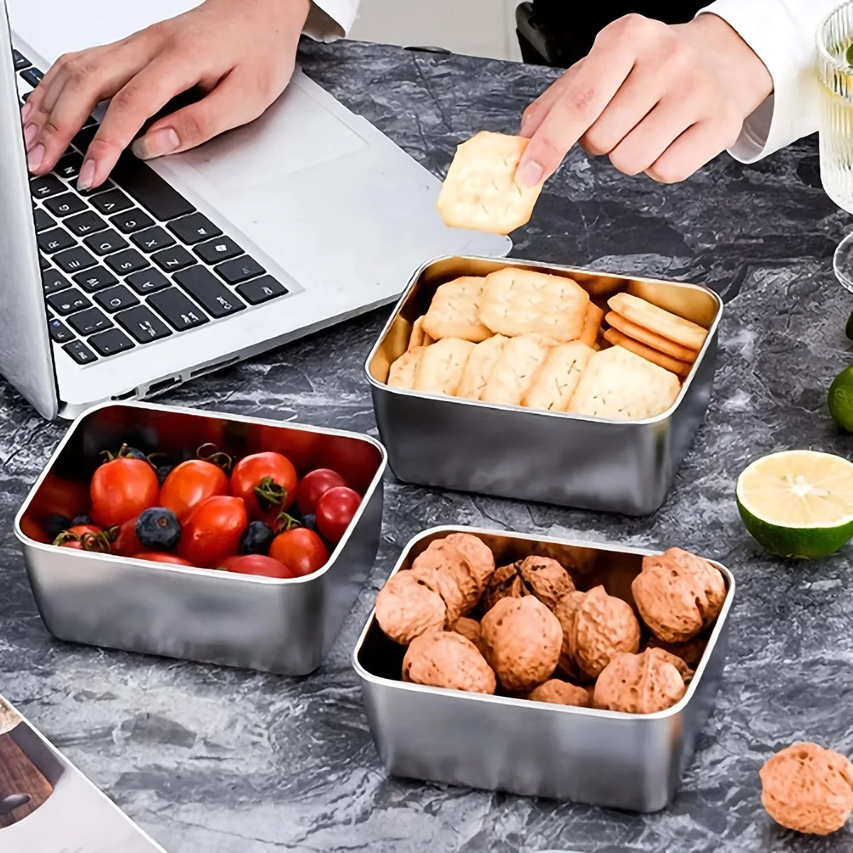 6-Piece Stainless Steel Food Storage Containers with Lids, Leakproof Stackable Reusable Set for School, Camping and Picnics - product view 4