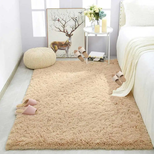 Plush Fabric Shag Rug, Solid Rectangle Modern Area Carpet with PVC Backing, Multiple Sizes and Colors for Bedroom Decor - product view 1
