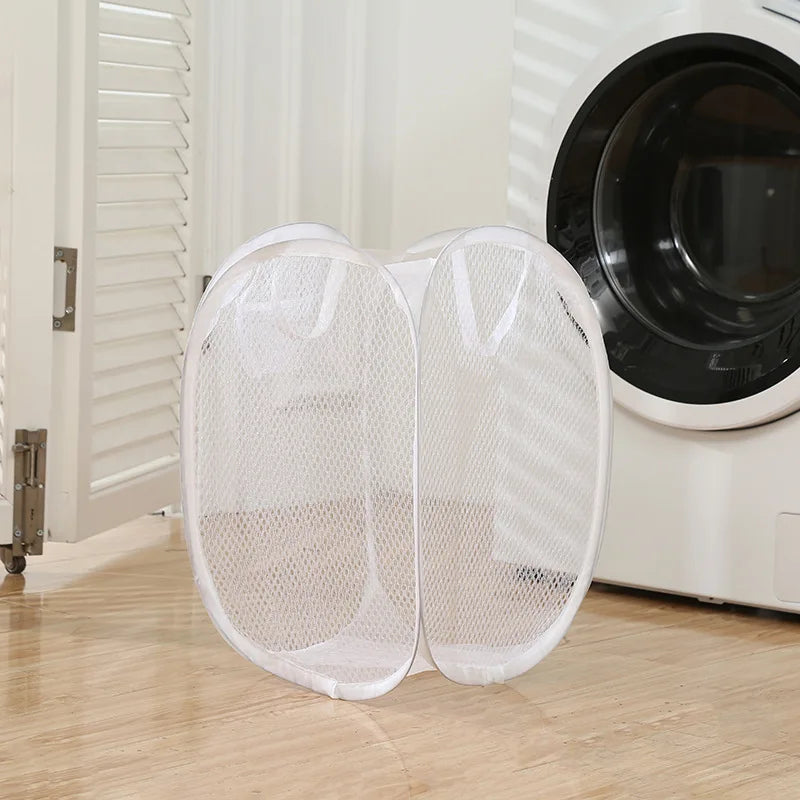 Collapsible Mesh Laundry Basket, Portable Polyester Clothes Hamper with Handles for Clothes, Toys, Travel and Storage - product view 2