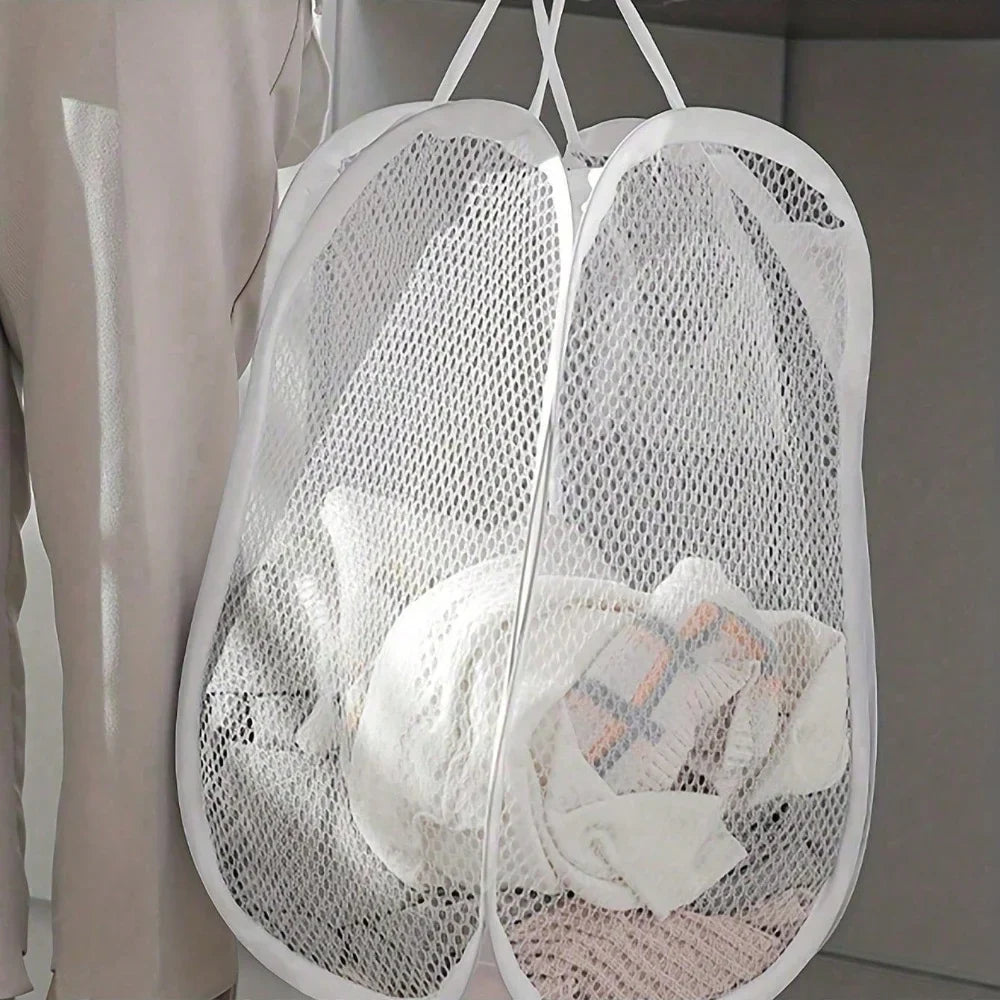 Collapsible Mesh Laundry Basket, Portable Polyester Clothes Hamper with Handles for Clothes, Toys, Travel and Storage - product view 5