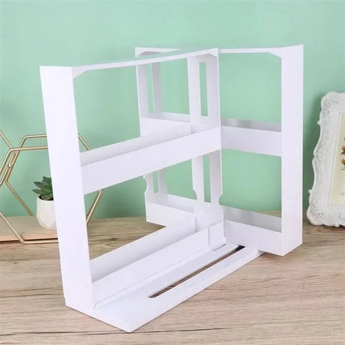 2-Tier Rotating Spice Organizer, White Plastic Swivel Storage Rack, 28 × 27 × 10 cm for Kitchen Counters - product view 1