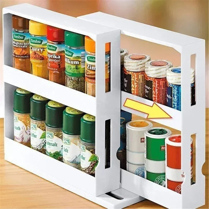 2-Tier Rotating Spice Organizer, White Plastic Swivel Storage Rack, 28 × 27 × 10 cm for Kitchen Counters - product view 2