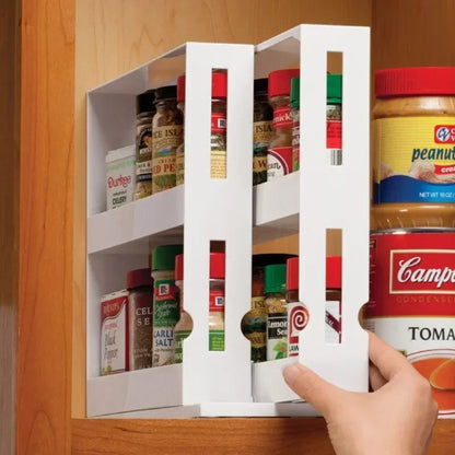 2-Tier Rotating Spice Organizer, White Plastic Swivel Storage Rack, 28 × 27 × 10 cm for Kitchen Counters - product view 3