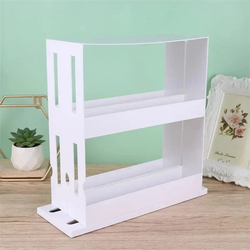2-Tier Rotating Spice Organizer, White Plastic Swivel Storage Rack, 28 × 27 × 10 cm for Kitchen Counters - product view 6