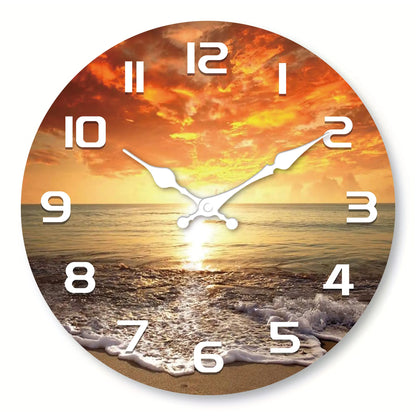 Bamboo and Wood Beach Wall Clock, Circular Silent Quartz Design, 10–16 Inch Size Options for Living Room Décor - product view 1