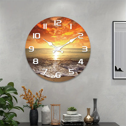 Bamboo and Wood Beach Wall Clock, Circular Silent Quartz Design, 10–16 Inch Size Options for Living Room Décor - product view 2
