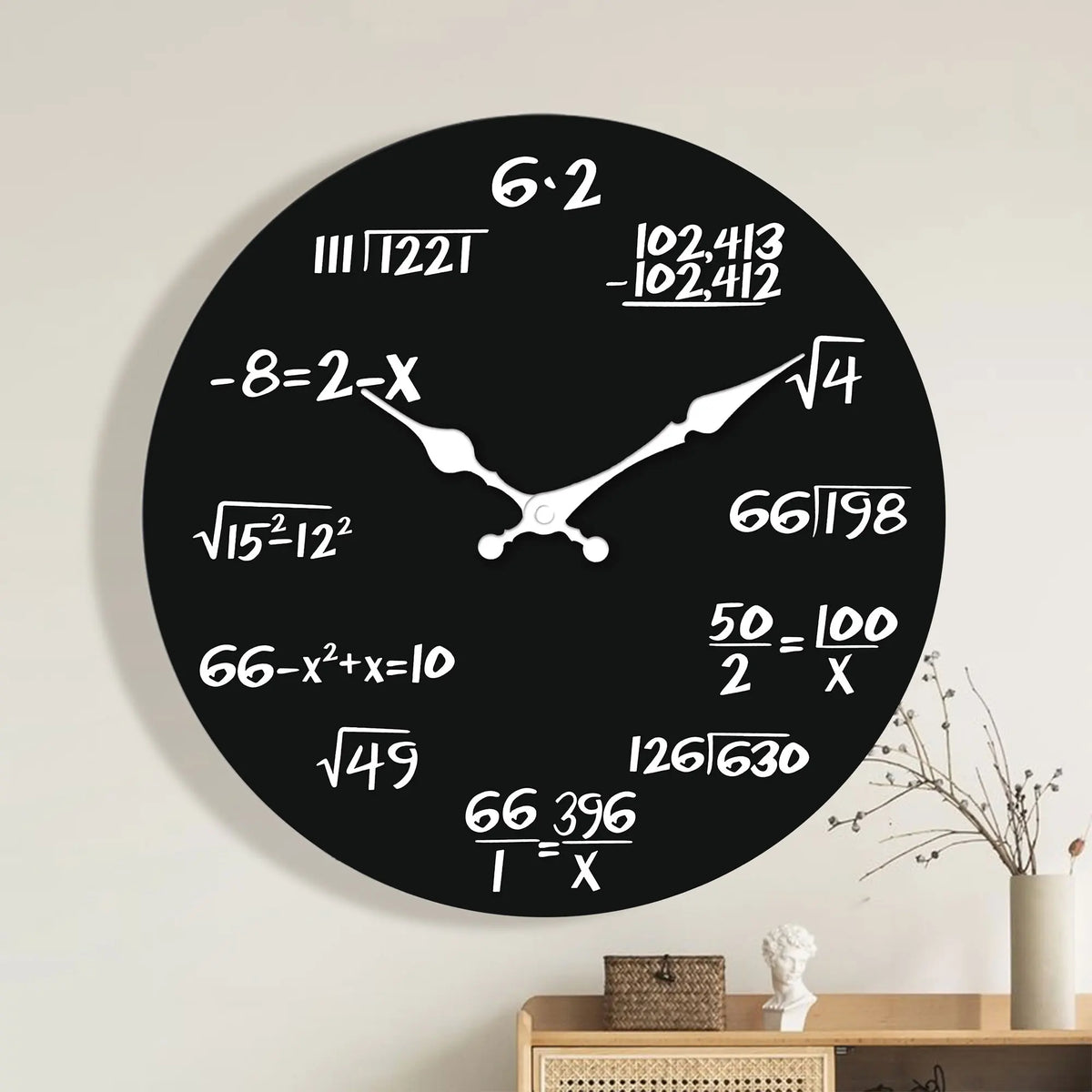 Mathematical Formula Wooden Wall Clock, Circular Bamboo and Wood Quartz Clock with Mute Feature in 10–16 Inch Sizes - product view 2