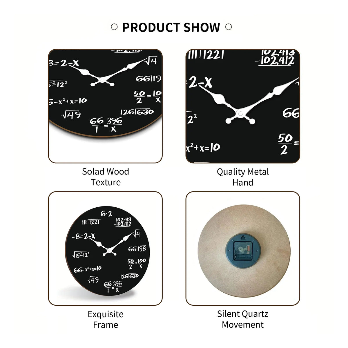Mathematical Formula Wooden Wall Clock, Circular Bamboo and Wood Quartz Clock with Mute Feature in 10–16 Inch Sizes - product view 5