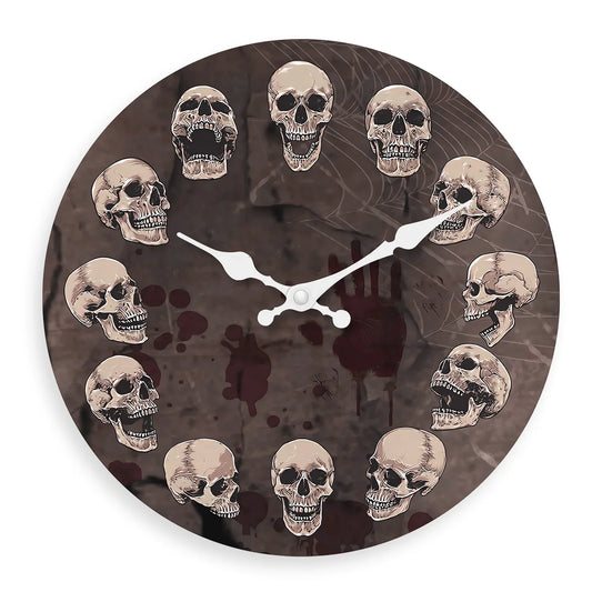 Circular Wooden Wall Clock with Skull Anatomy Pattern, Silent Quartz Design, 10–16 Inch Size Options for Living Room Decor - product view 1
