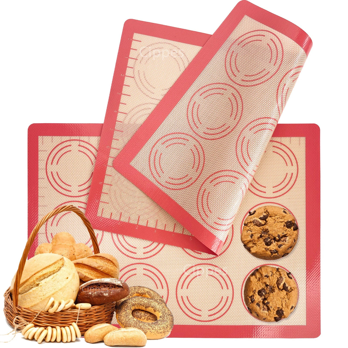 Reusable Silicone Baking Mat with Measurement Guides, Non-Stick Heat-Resistant Sheet for Cookies, Macarons and Pastry, Pink 1pc - product view 2