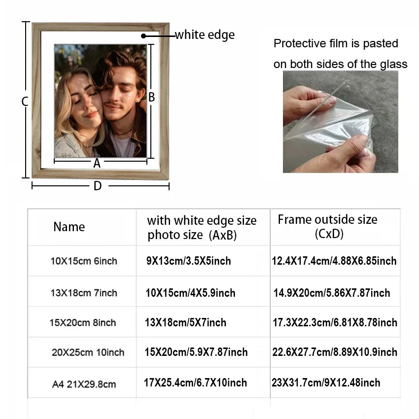Wooden Photo Frame, Modern Rectangle Design with Clip Back, Wall or Table Display in Multiple Sizes and Frame Colors - product view 6