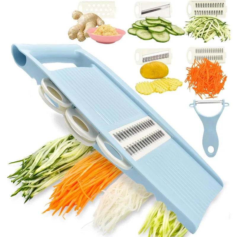 5-in-1 Adjustable Mandoline Slicer, Stainless Steel Vegetable Grater and Julienne Cutter for Kitchen Preparation - product view 5