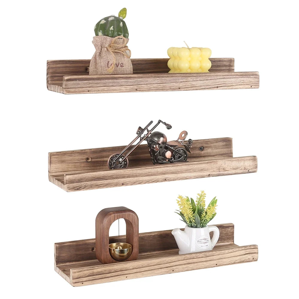 Set of 3 Wooden Picture Ledges, Floating Shelf Display Set, Modern Home Décor for Photos, Books and Small Items - product view 2