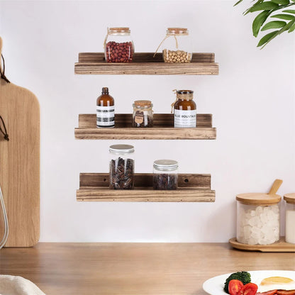 Set of 3 Wooden Picture Ledges, Floating Shelf Display Set, Modern Home Décor for Photos, Books and Small Items - product view 4
