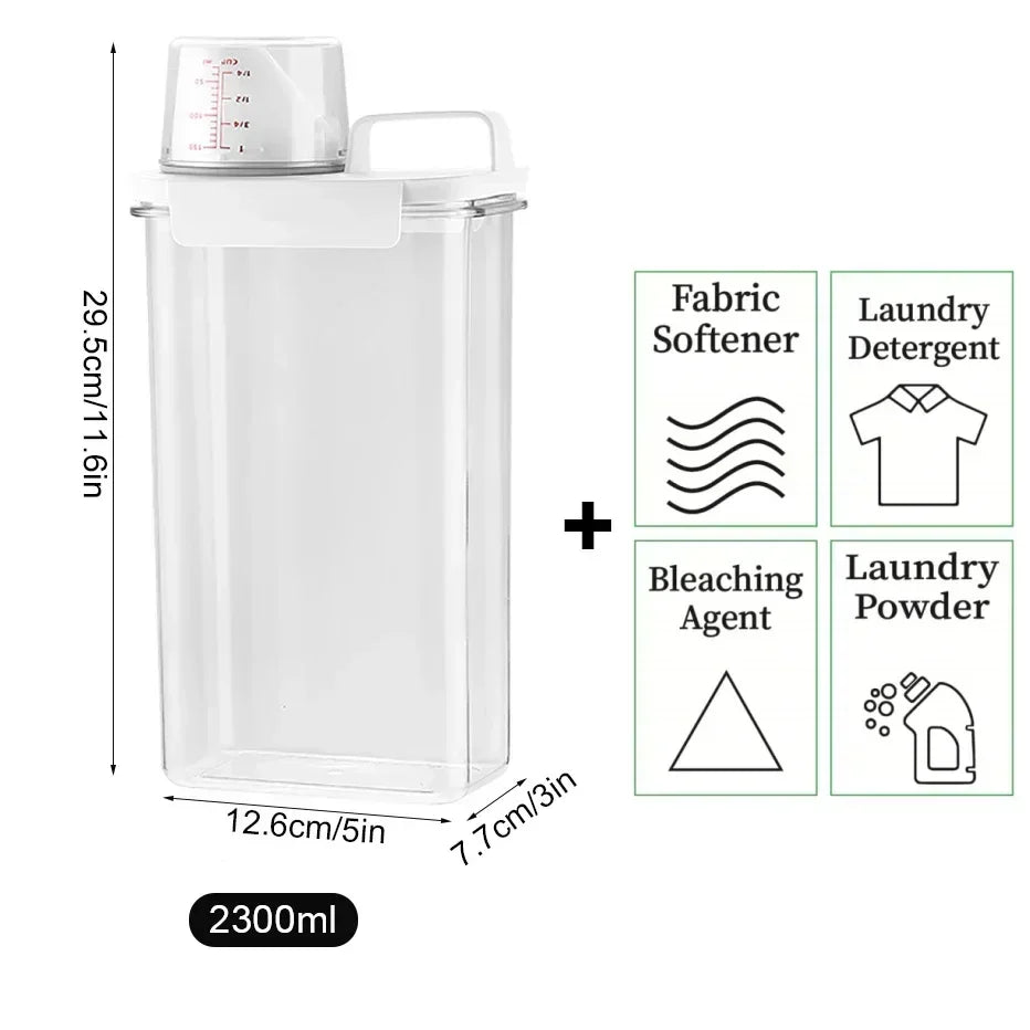 Airtight Laundry Detergent Storage Container, Plastic Refillable Dispenser with Lid, Labels and 1100ml to 2300ml Options - product view 2
