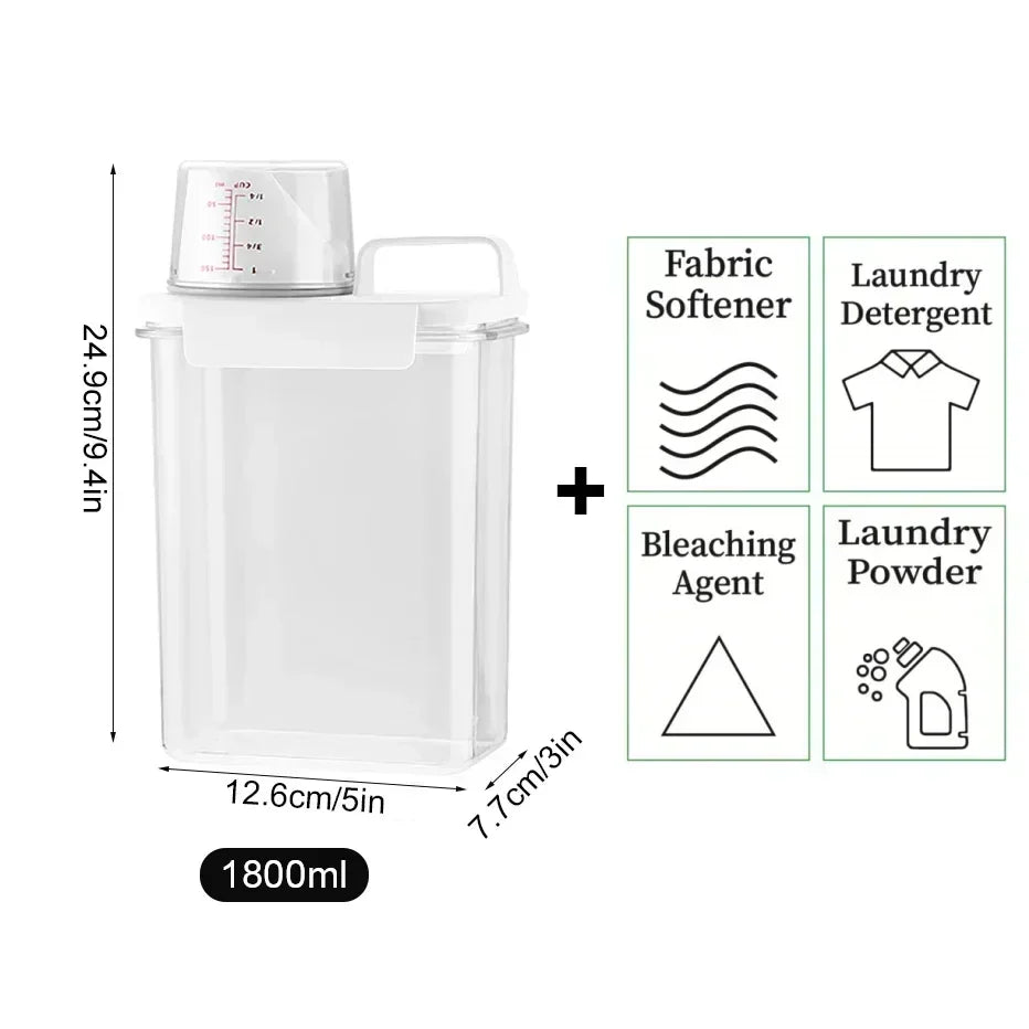 Airtight Laundry Detergent Storage Container, Plastic Refillable Dispenser with Lid, Labels and 1100ml to 2300ml Options - product view 3