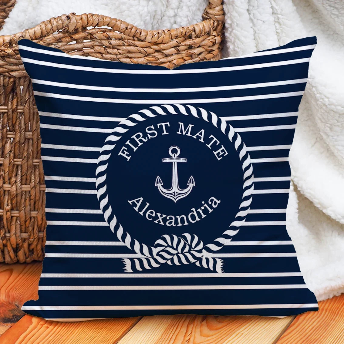 Nautical Anchor Print Cushion Cover, Square 100% Polyester Throw Pillow Case, Multiple Sizes for Sofa and Chair Decor - product view 1