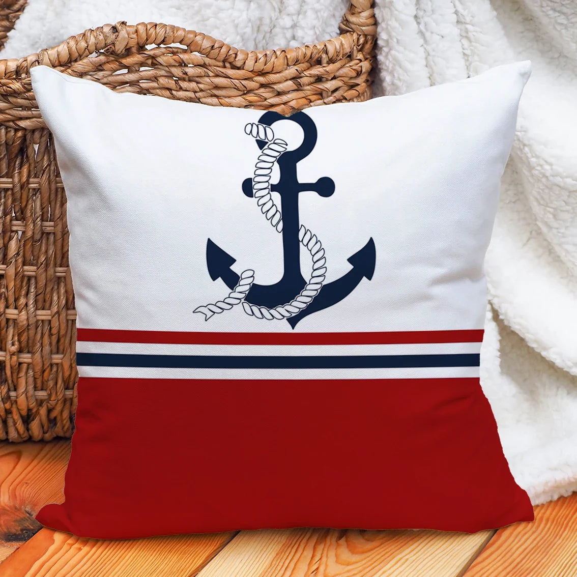 Nautical Anchor Print Cushion Cover, Square 100% Polyester Throw Pillow Case, Multiple Sizes for Sofa and Chair Decor - product view 2