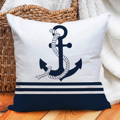 Nautical Anchor Print Cushion Cover, Square 100% Polyester Throw Pillow Case, Multiple Sizes for Sofa and Chair Decor - product view 3