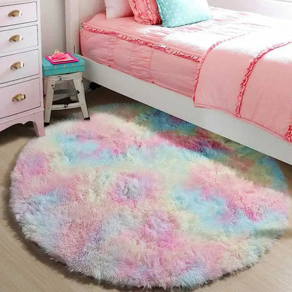 Rainbow Round Shag Rug, Plush Fabric Machine-Made Carpet with PVC Backing, Soft Bedroom and Playroom Décor, 60-160cm - product view 2