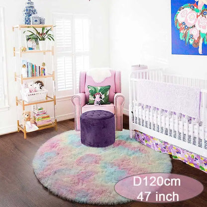 Rainbow Round Shag Rug, Plush Fabric Machine-Made Carpet with PVC Backing, Soft Bedroom and Playroom Décor, 60-160cm - product view 5