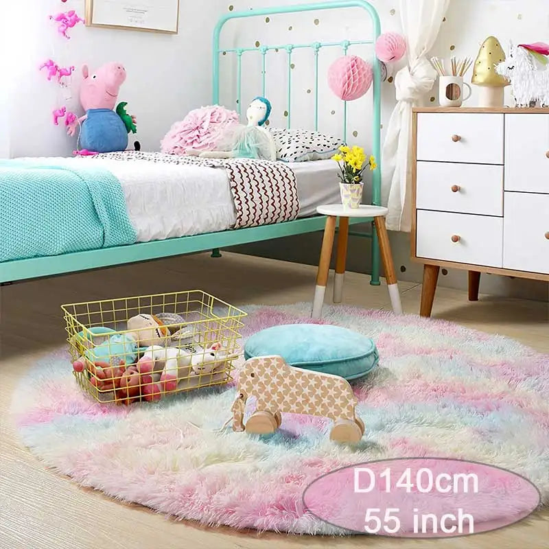 Rainbow Round Shag Rug, Plush Fabric Machine-Made Carpet with PVC Backing, Soft Bedroom and Playroom Décor, 60-160cm - product view 6