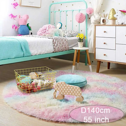 Rainbow Round Shag Rug, Plush Fabric Machine-Made Carpet with PVC Backing, Soft Bedroom and Playroom Décor, 60-160cm - product view 6