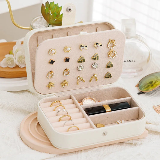 Leather Travel Jewelry Organizer, Portable Jewelry Storage Case for Earrings, Necklaces and Rings, Six Color Options - product view 1