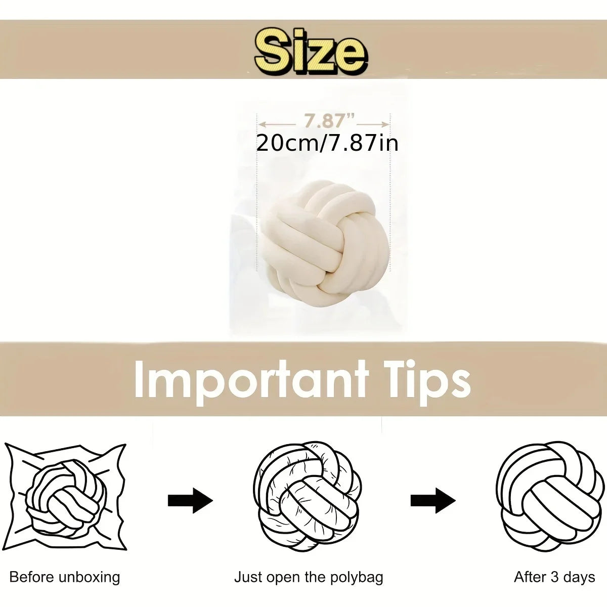 Knot Ball Decorative Pillow, Memory Filling, 100% Polyester Cover, 20x20cm Round Cushion for Sofa and Bed - product view 5