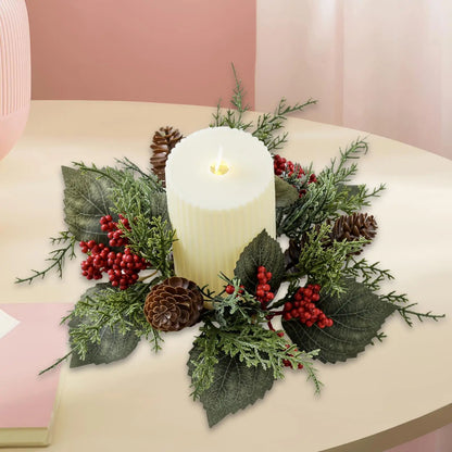 Round Pillar Candle Ring Wreath, 25 cm Greenery Floral Centerpiece, Plastic Table Decor for Halloween, Weddings and Holidays - product view 1
