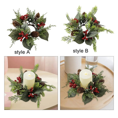 Round Pillar Candle Ring Wreath, 25 cm Greenery Floral Centerpiece, Plastic Table Decor for Halloween, Weddings and Holidays - product view 5