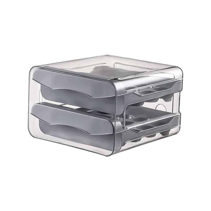 32-Egg Pull-Out Refrigerator Organizer, Double-Drawer BPA-Free PE Egg Storage Box, Stackable Design, White, Gray or Orange - product view 2