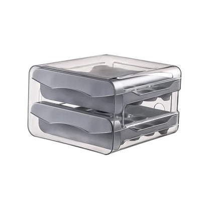 32-Egg Pull-Out Refrigerator Organizer, Double-Drawer BPA-Free PE Egg Storage Box, Stackable Design, White, Gray or Orange - product view 2