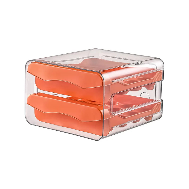 32-Egg Pull-Out Refrigerator Organizer, Double-Drawer BPA-Free PE Egg Storage Box, Stackable Design, White, Gray or Orange - product view 3