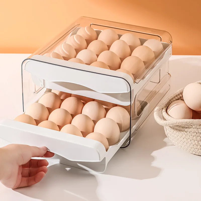 32-Egg Pull-Out Refrigerator Organizer, Double-Drawer BPA-Free PE Egg Storage Box, Stackable Design, White, Gray or Orange - product view 4