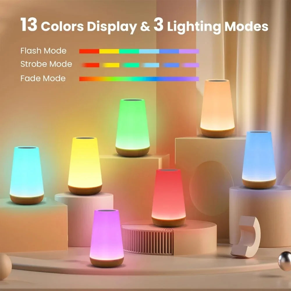Rechargeable Touch Bedside Night Lamp, 13 RGB Colors, 3 Lighting Modes, 4 Brightness Levels, Round Portable Table Light - product view 3