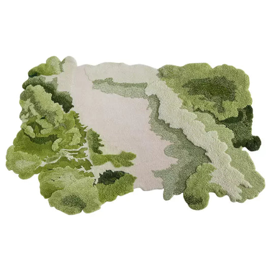 Oval Wool Blend Rug, Hand-Hooked Scenic Pastoral Carpet in Green, 3cm Approximate Thickness for Living Room or Bedroom - product view 1
