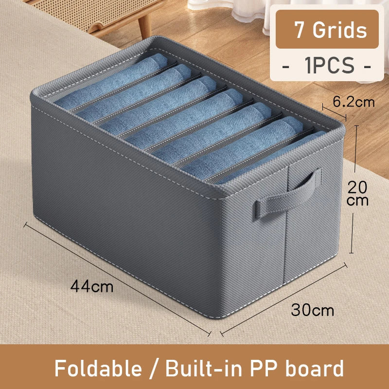 Foldable Drawer Organizer for Clothes, Stackable Compartment Storage Box with Built-In PP Board in 6, 7 or 9 Grids - product view 2