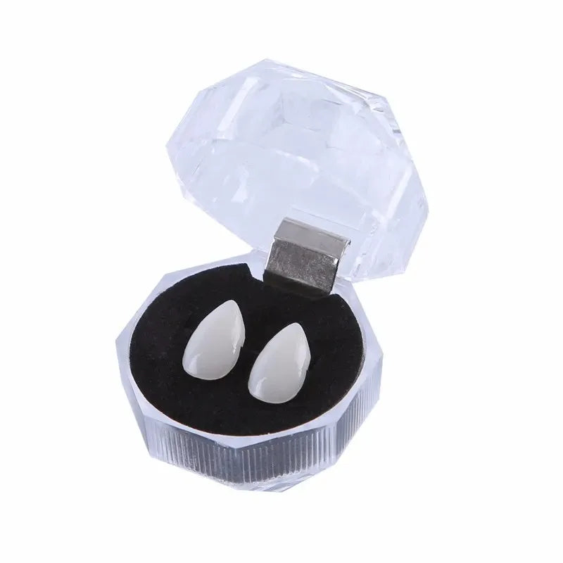 Vampire Fangs False Teeth, Adjustable Plastic Halloween Costume Props, 13–19mm Sizes and Short or Long Styles - product view 2