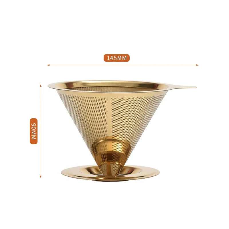 Reusable Coffee Filter Holder, Double-Layer Stainless Steel Coffee and Tea Strainer with 1PC or Silver and Gold Set Options - product view 3