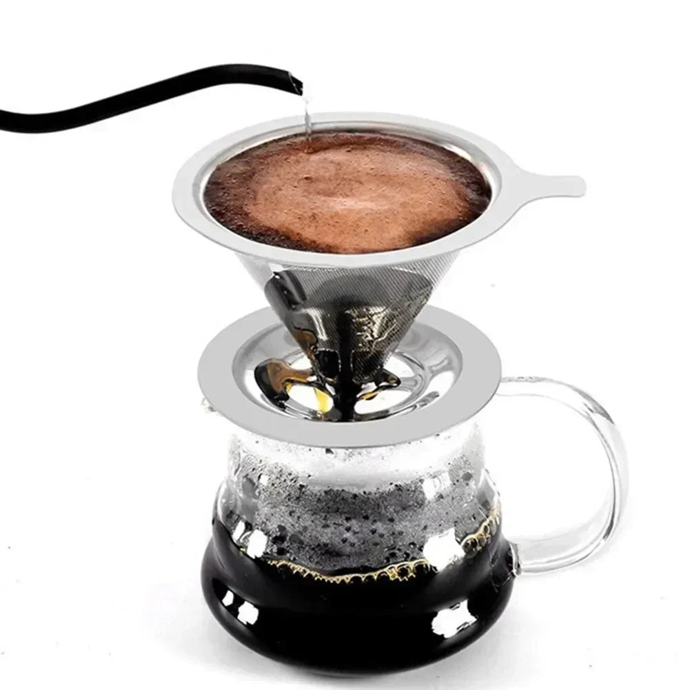 Reusable Coffee Filter Holder, Double-Layer Stainless Steel Coffee and Tea Strainer with 1PC or Silver and Gold Set Options - product view 5